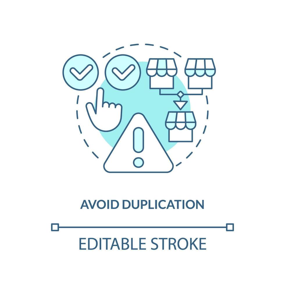 Avoid duplication turquoise concept icon. Advantage of mergers abstract idea thin line illustration. Eliminate competition. Isolated outline drawing. Editable stroke vector