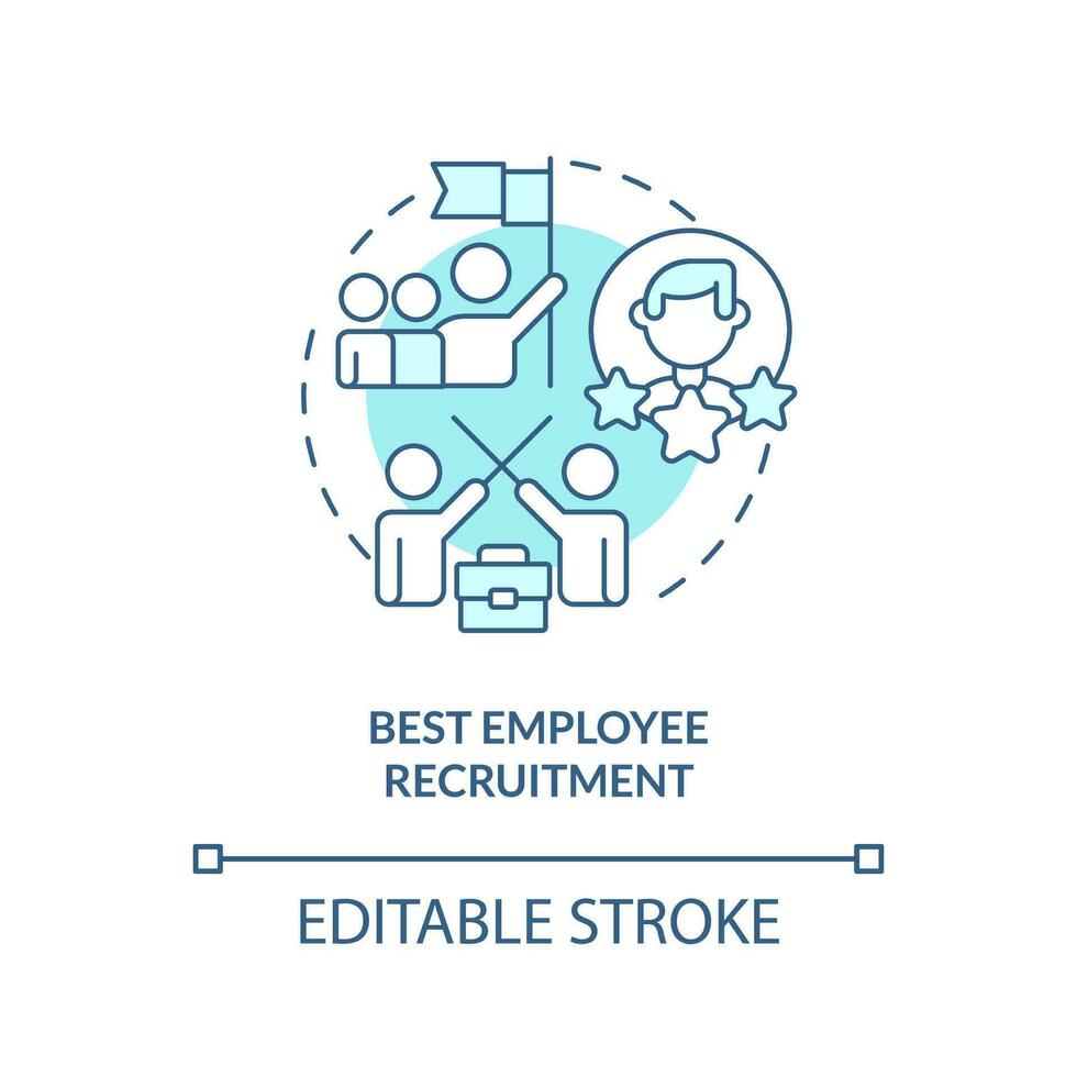 Best employee recruitment turquoise concept icon. Merge teams successfully abstract idea thin line illustration. Isolated outline drawing. Editable stroke vector