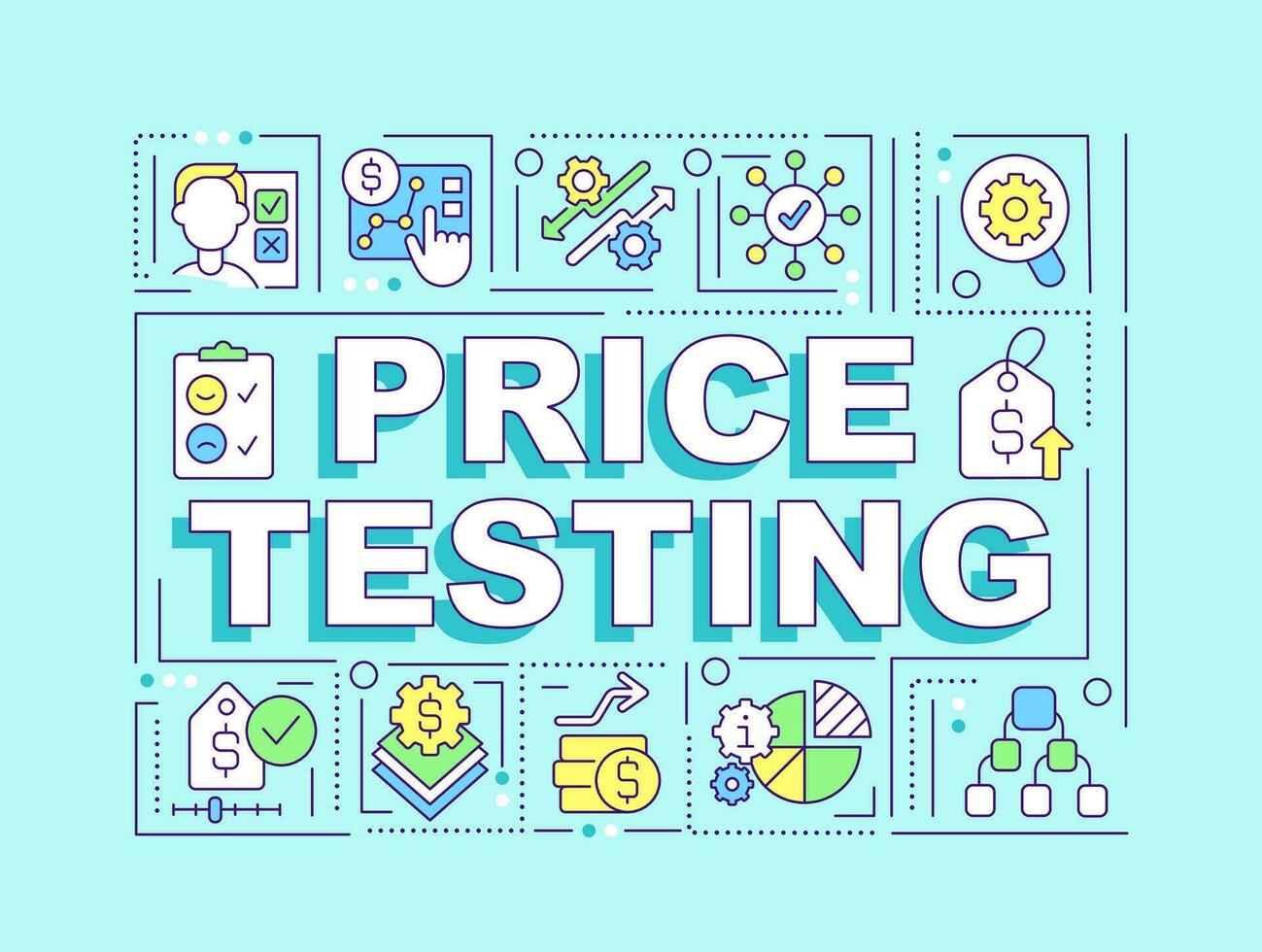 Price testing word concepts turquoise banner. Retail business. Infographics with editable icons on color background. Isolated typography. Vector illustration with text