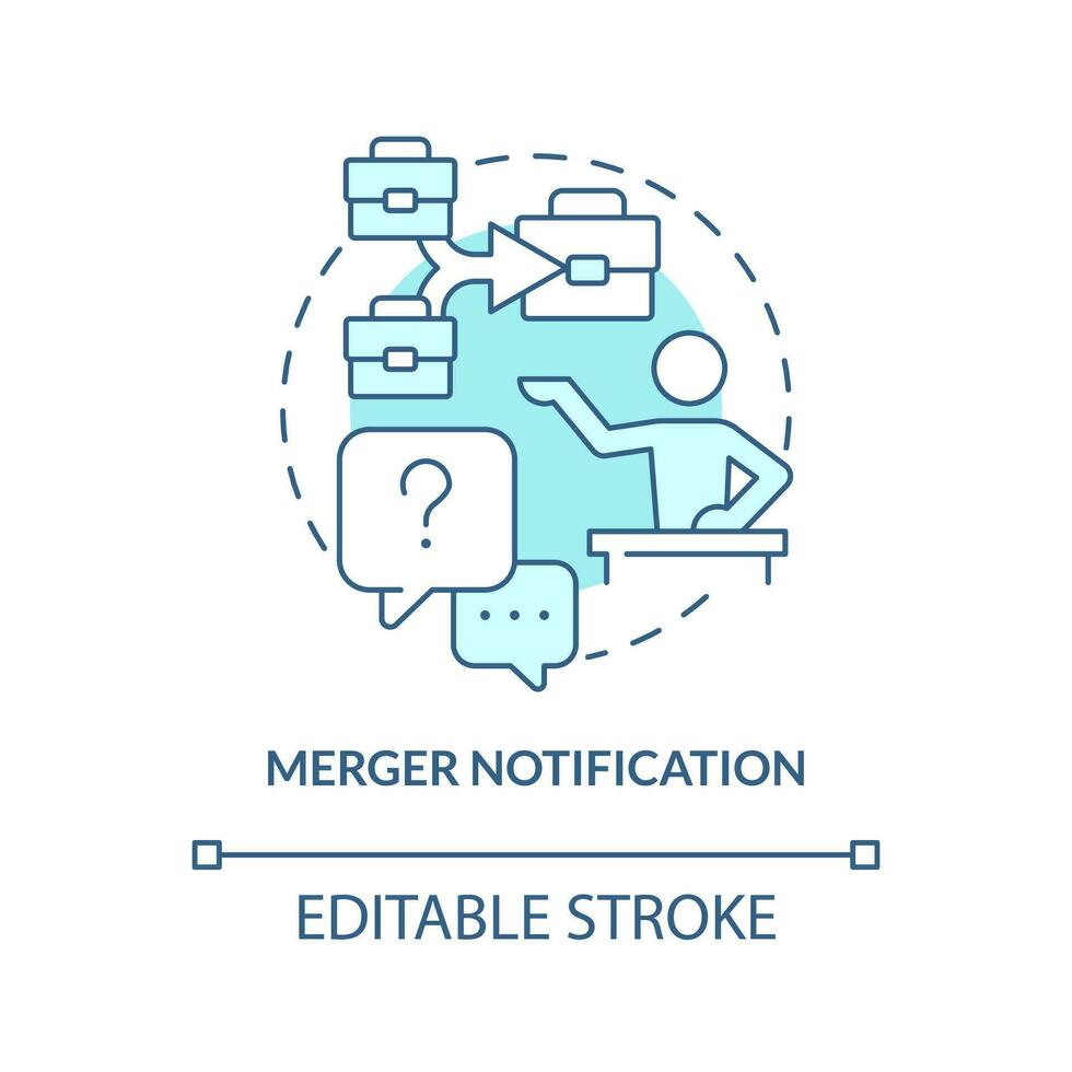 Merger notification turquoise concept icon. Managing through acquisition abstract idea thin line illustration. Isolated outline drawing. Editable stroke vector