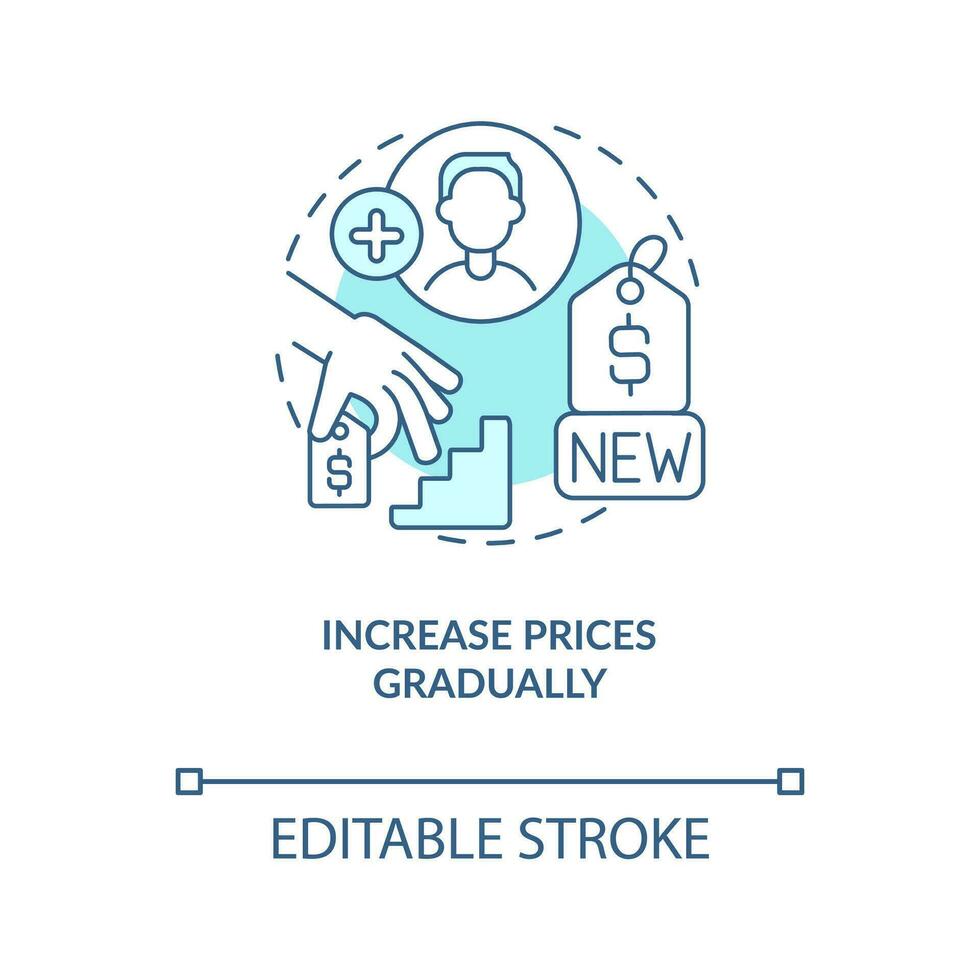 Increase prices gradually blue concept icon. Differentiate customers. Raising prices abstract idea thin line illustration. Isolated outline drawing. Editable stroke vector