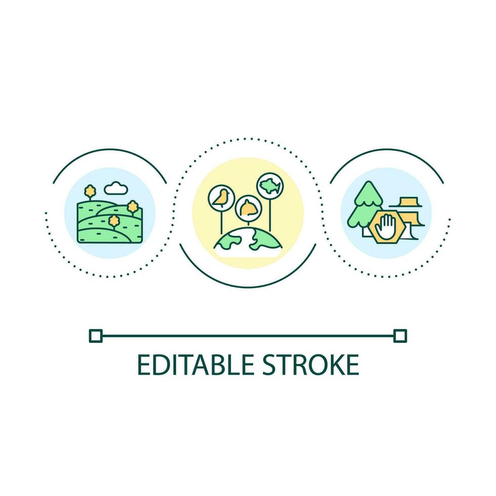 Biodiversity loop concept icon. Wildlife conservation. Flora and fauna. Variety of species abstract idea thin line illustration. Isolated outline drawing. Editable stroke vector