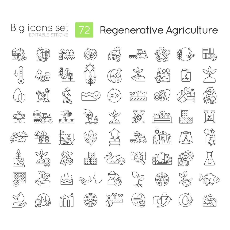 Regenerative agriculture linear icons set vector