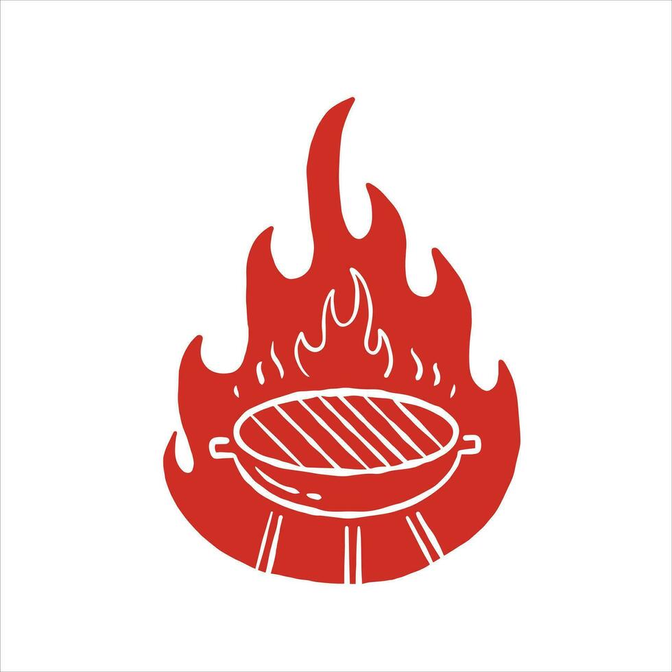 Barbecue logo. Grilled meat on fire. Red silhouette of brazier flame. Simple cartoon illustration isolated on white. vector