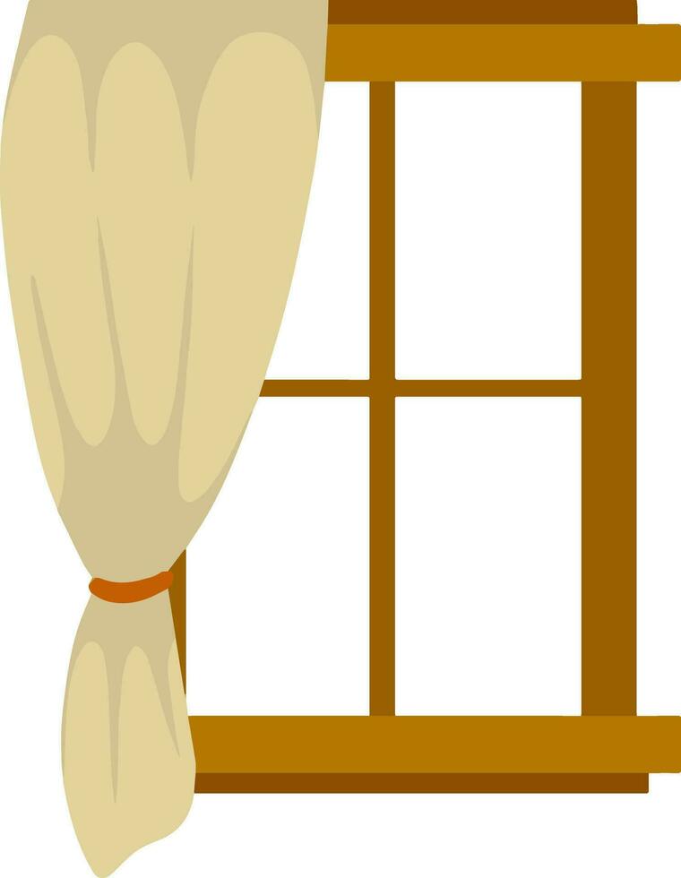 Window in wooden frame. Glass and curtain. Element of house, wall and facade of building. Flat illustration vector