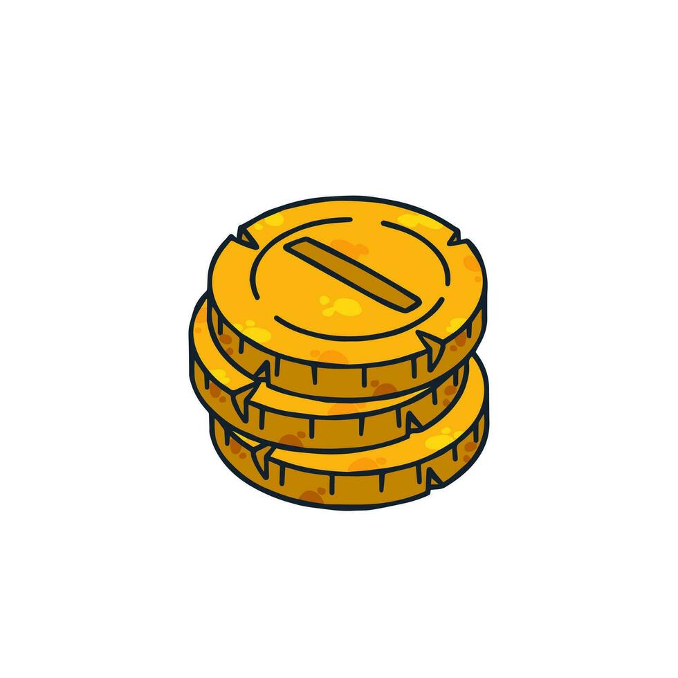 PIle of gold coins. Set of Outline cartoon Icon of money and treasure. Concept of earnings and wealth. vector