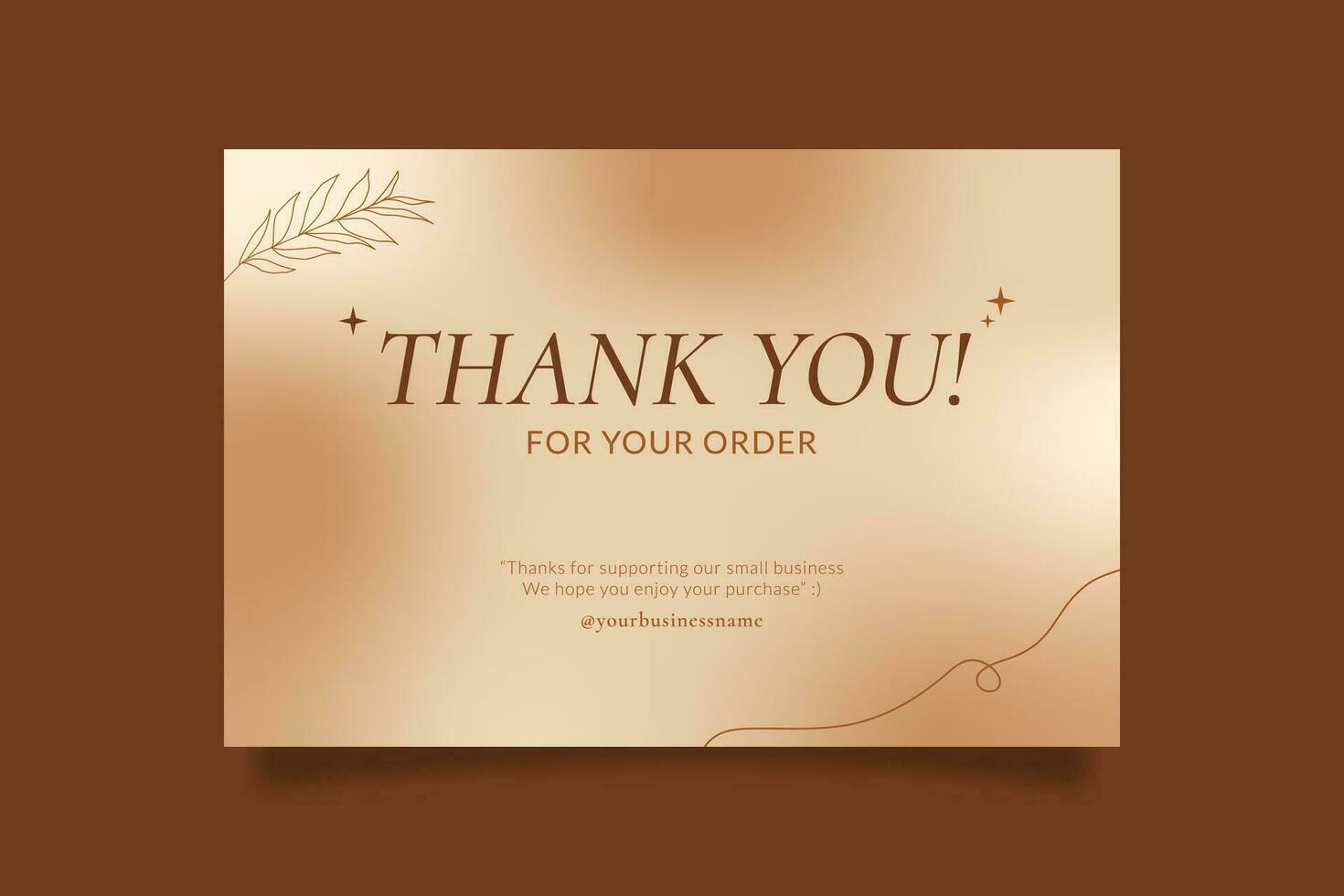 Printable Elegant Thank You Card for Online Small Business, Decorated with Abstract Gold Gradient and Botanical Object vector