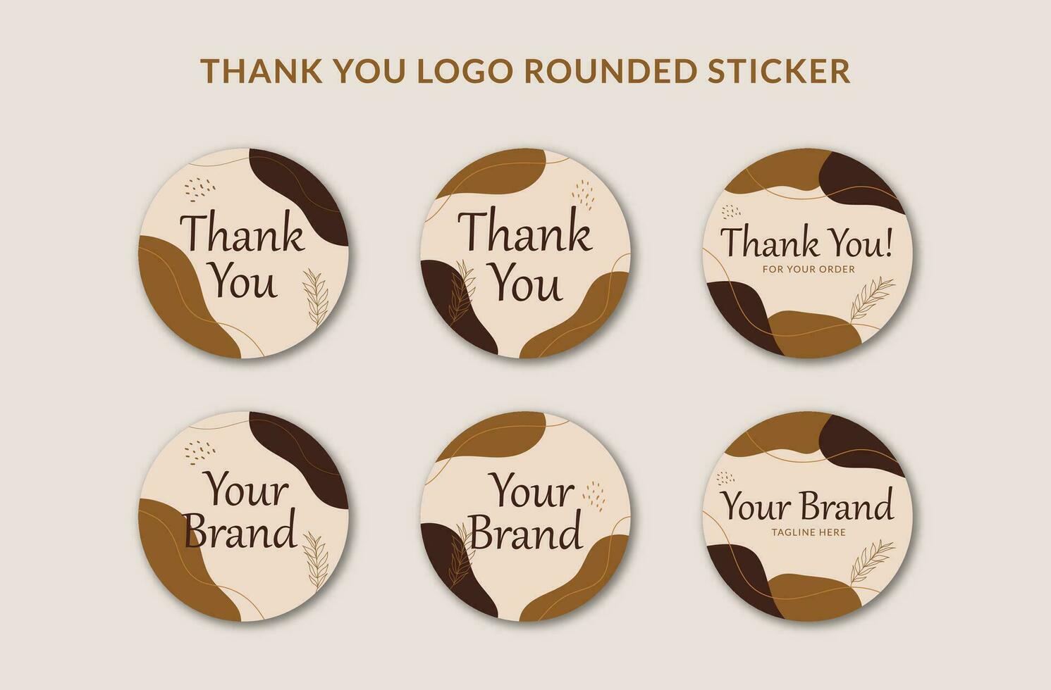 Printable Thank You Rounded Badge Sticker and Branding Logo Sticker Decorated with Brown Organic Blob and Botanical Object. Suitable for Small Online Business Bakery, Food Coffee Shop Branding vector