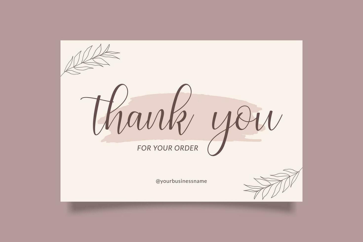 Editable Botanical Thank You Card For Small Online Business with Pink Watercolor and Lettering Font vector