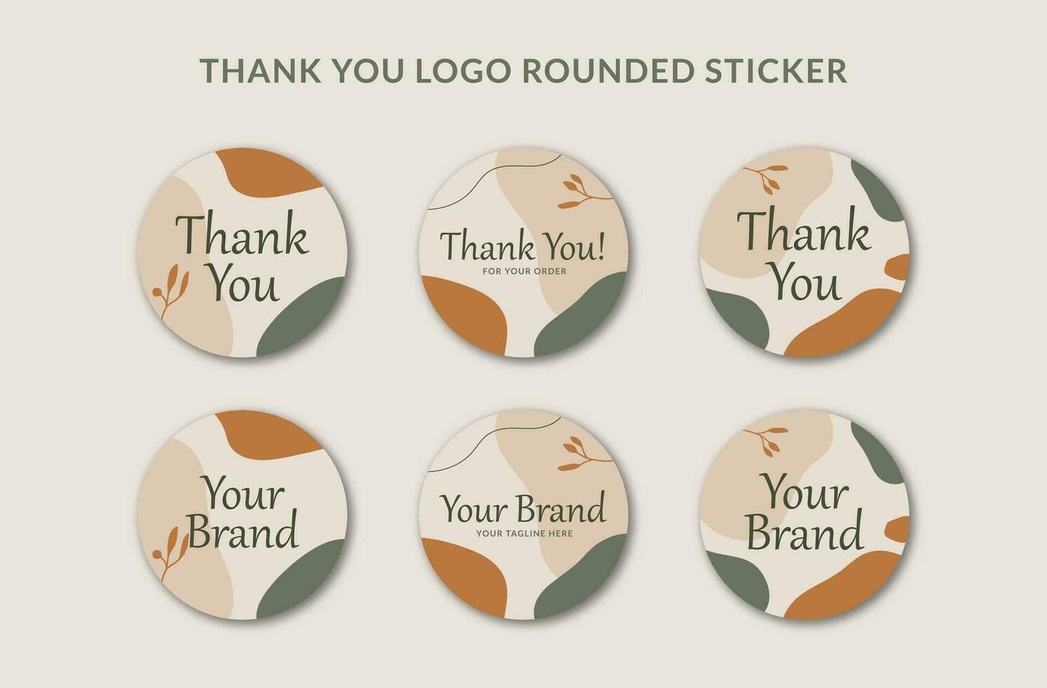 Printable Thank You Rounded Badge Sticker and Branding Logo Sticker Decorated with Orange Green Organic Blob and Botanical Object. Suitable for Small Online Business Fashion, Beauty, Cosmetic Brand vector