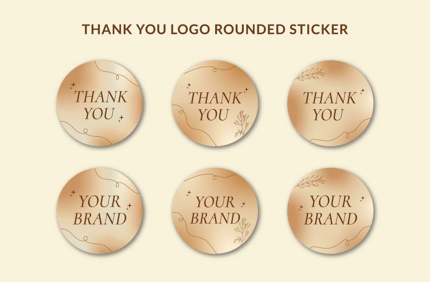 Printable Thank You Rounded Sticker and Logo Sticker Decorated with Golden Gradient and Botanical Object. Suitable for Small Online Business Beauty, Fashion, Cosmetic Branding vector