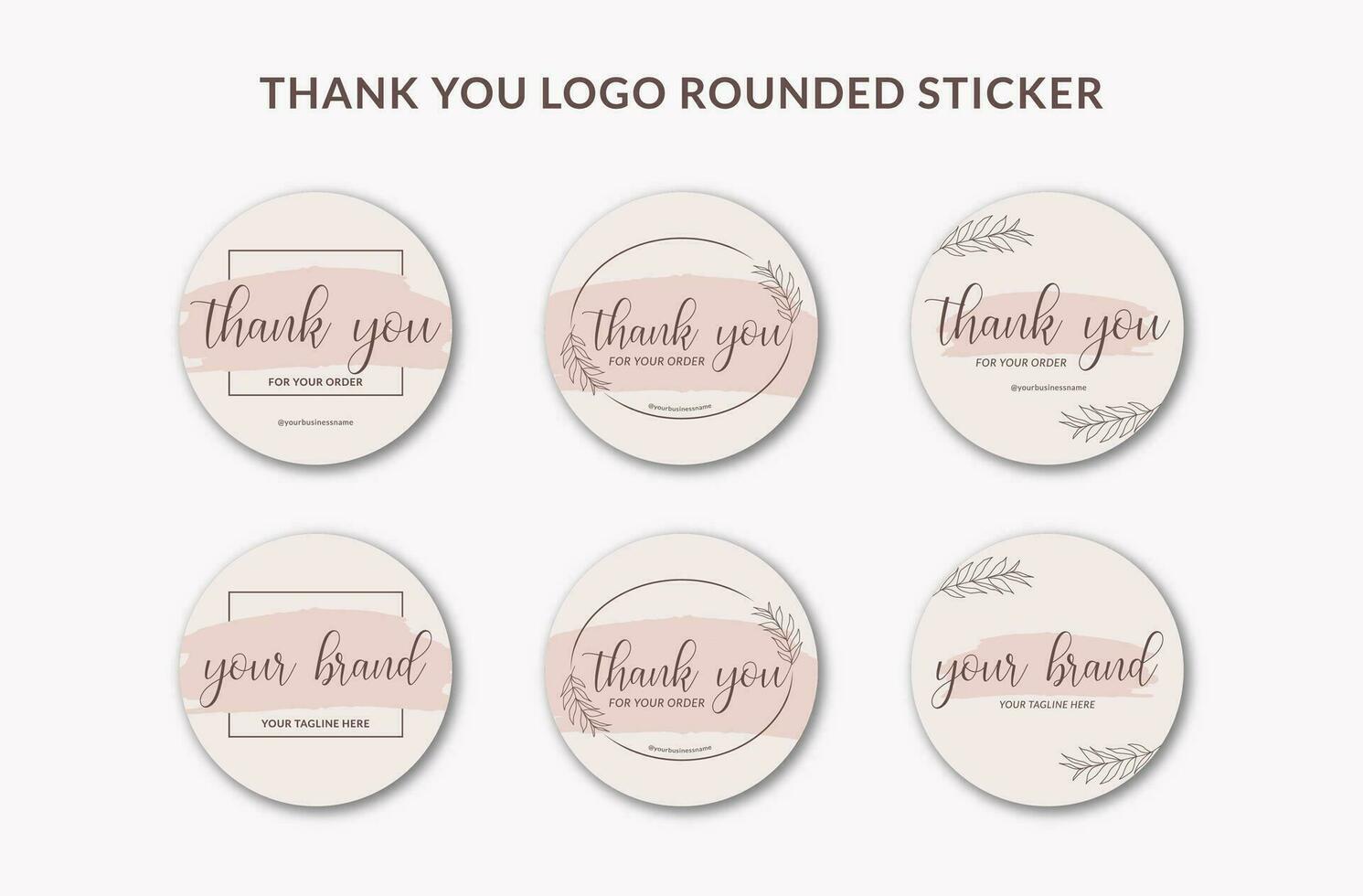 Printable Thank You Rounded Sticker and Logo Sticker Decorated with Handwriting Font Pink Brush Watercolor and Botanical Frame. Suitable for Small Online Business Beauty, Fashion, Cosmetic Branding vector