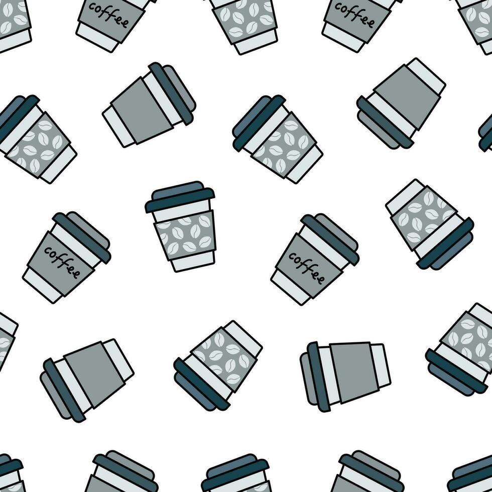 Paper cups with coffee from a coffee shop. Seamless pattern vector