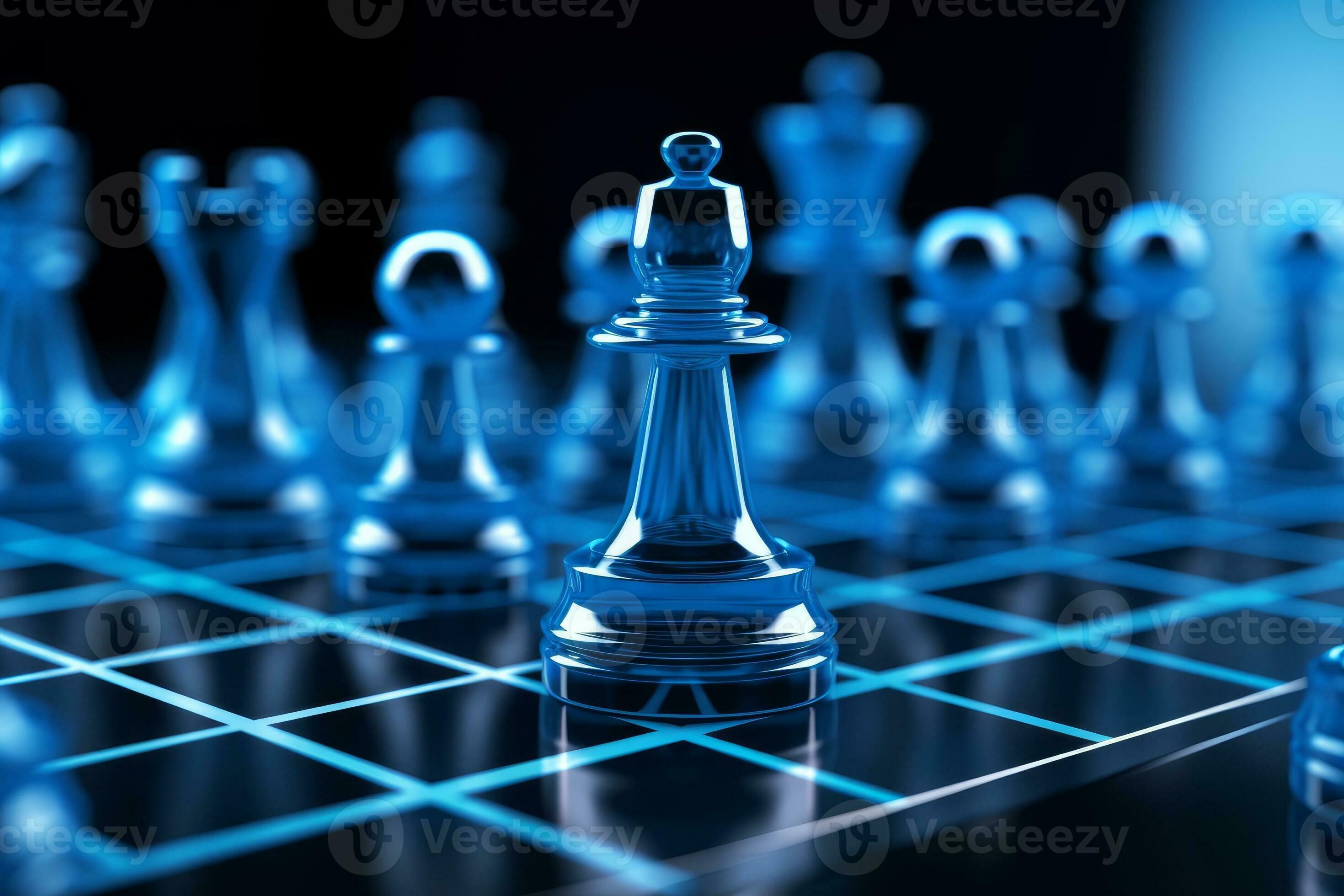 Strategic Game Of Chess 3d Rendered Chess Board And Clock On Blue