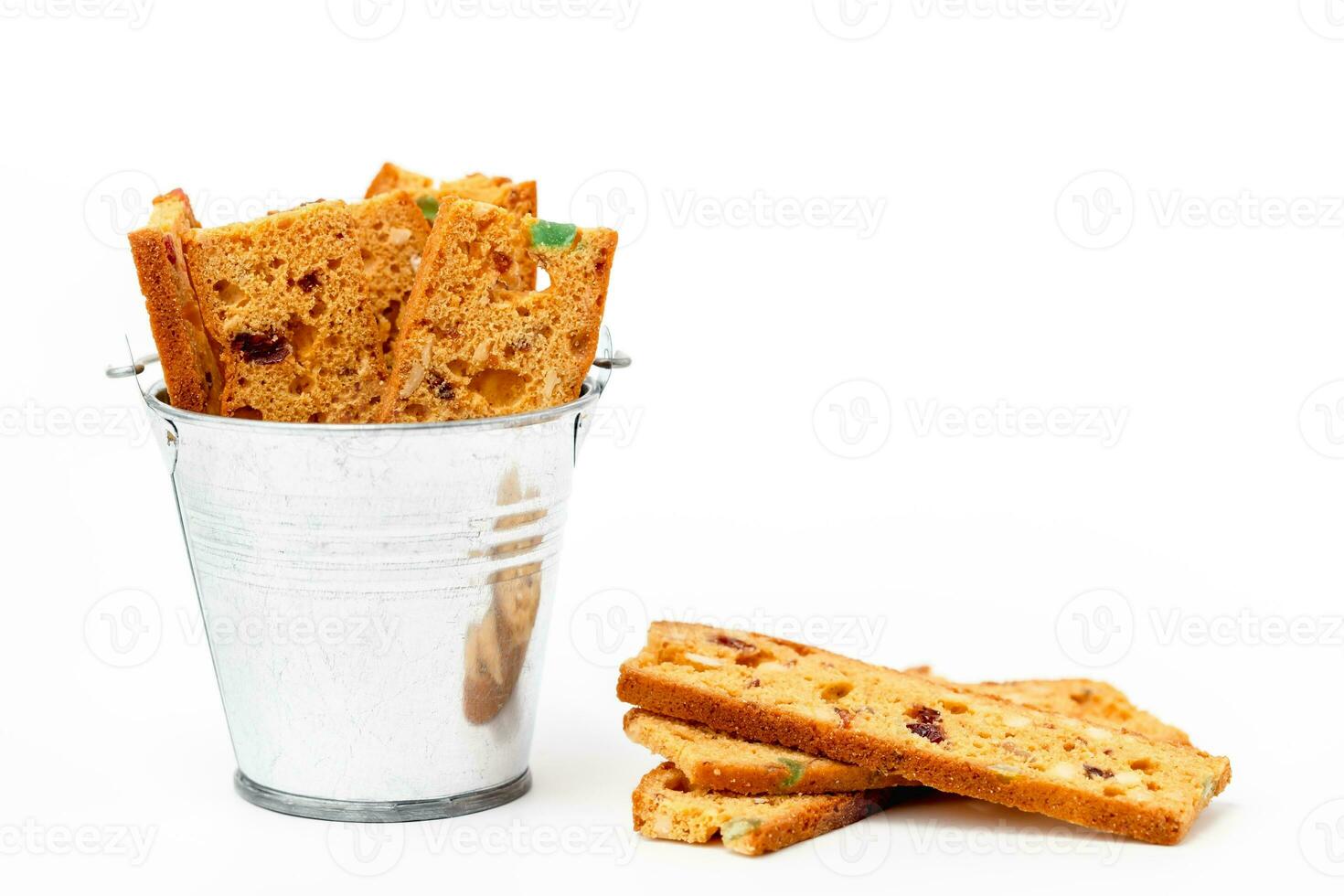 Homemade delicious biscotti on white background photo