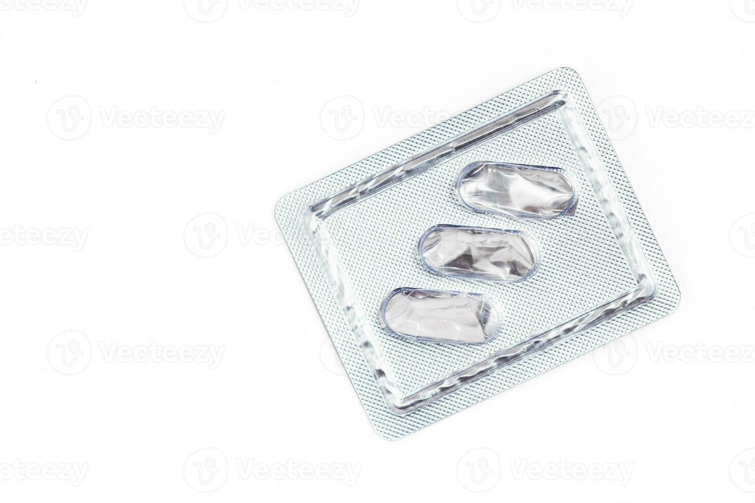 Empty blister pack of medicine pill on white background photo