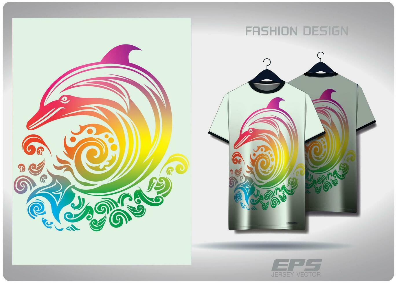 Vector T-shirt background image.Rainbow dolphin pattern design, illustration, textile background for t-shirt, jersey street t-shirt