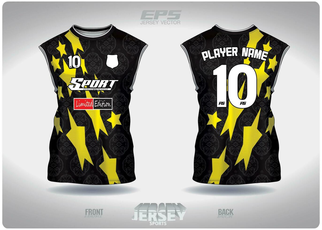 EPS jersey sports shirt vector.yellow stars on fabric pattern design, illustration, textile background for sleeveless shirt sports t-shirt, football jersey sleeveless shirt vector
