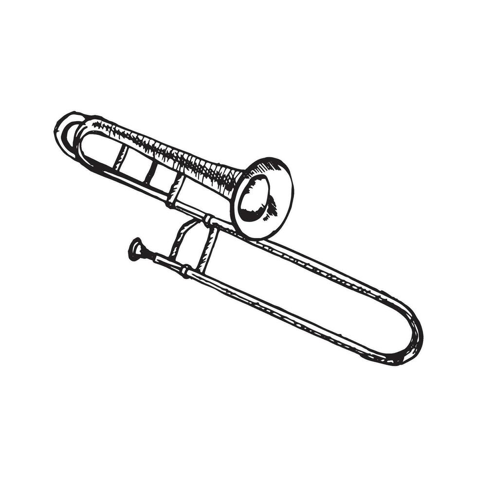 Tuba jazz musical instrument vector illustration isolated. Pipe symphony orchestra woodwind instrument ink hand drawn. Black white element for design wrapping, postcard, brochure, invitation
