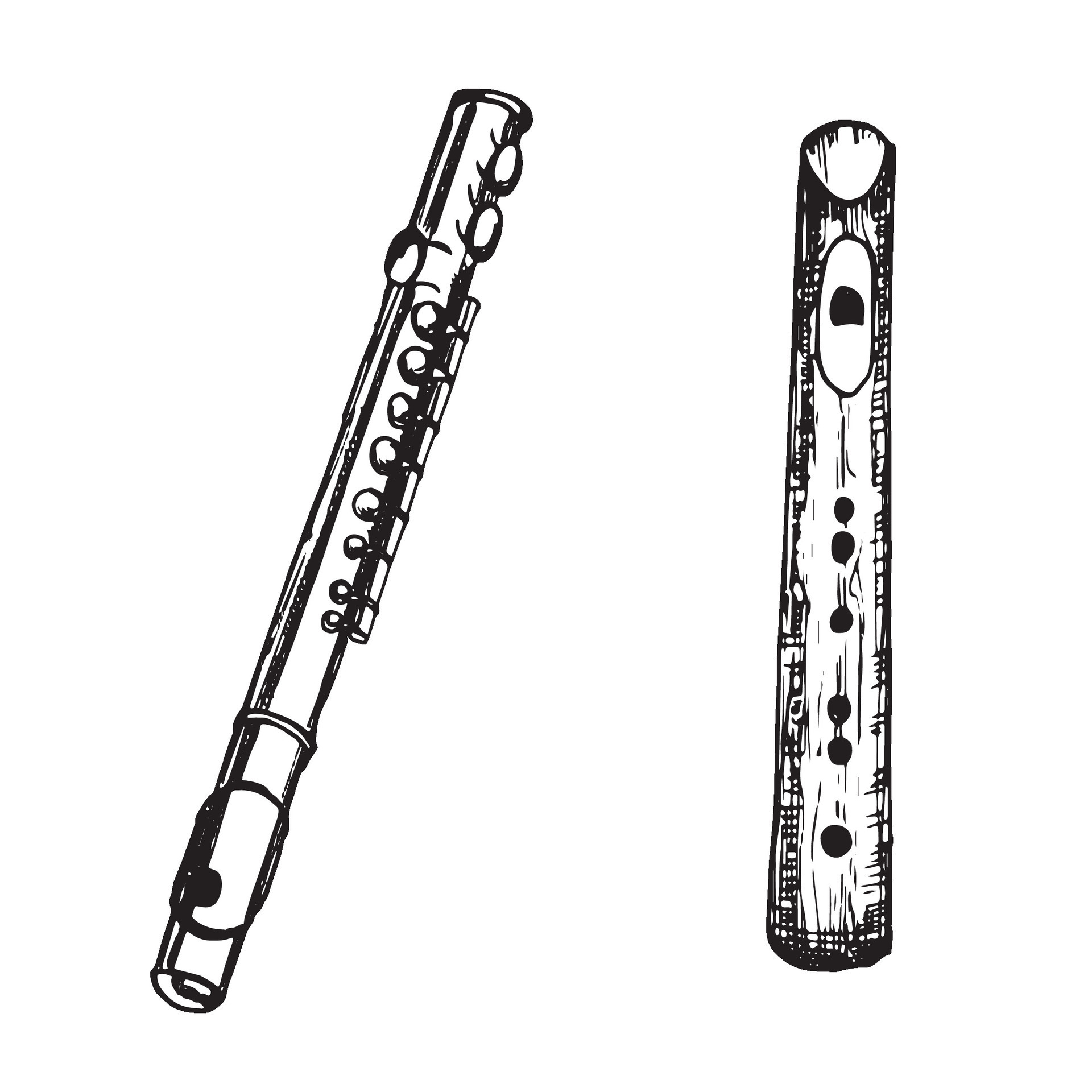 Flute wooden, musical instrument vector illustration isolated