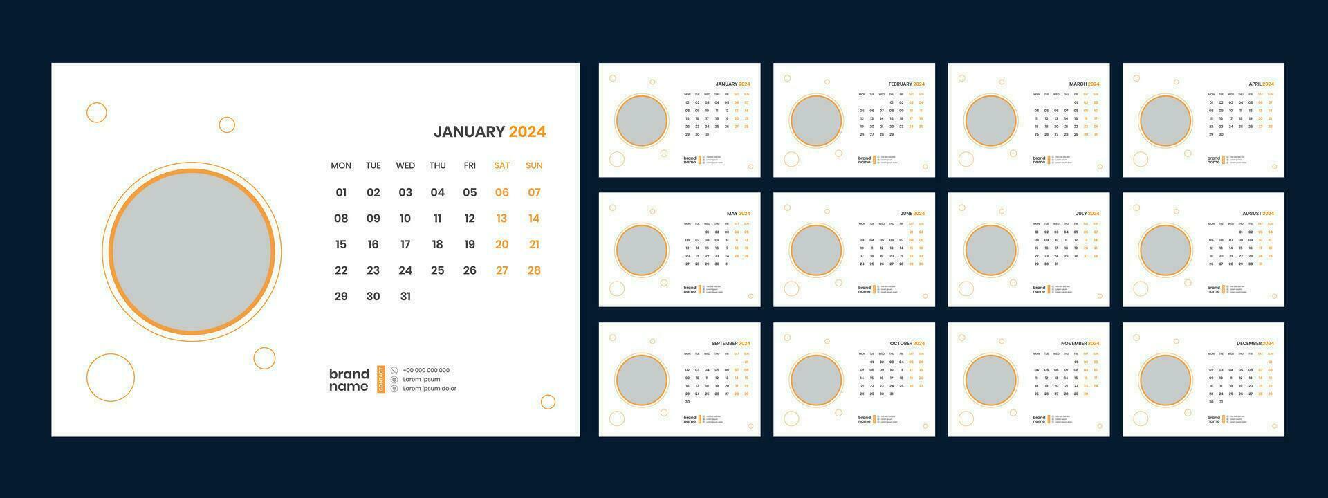 desk calendar 2024 template design vector