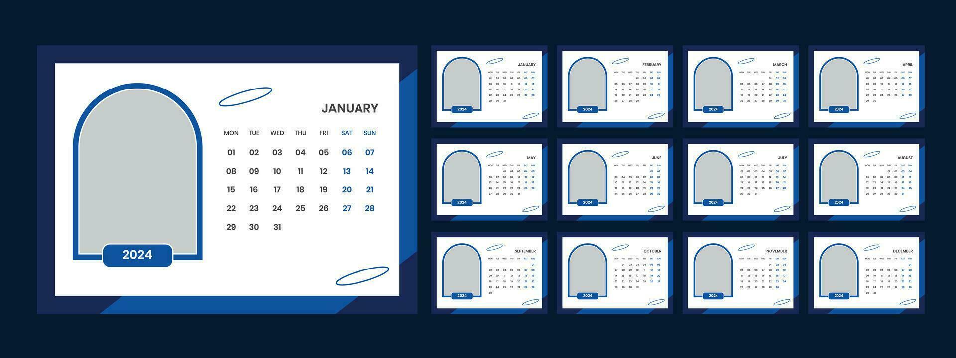 desk calendar 2024 template design vector