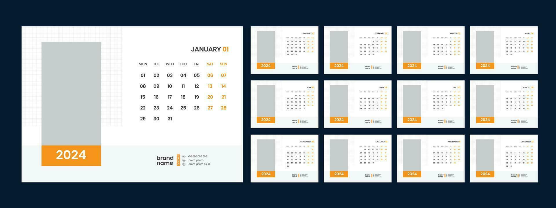 desk calendar 2024 template design vector