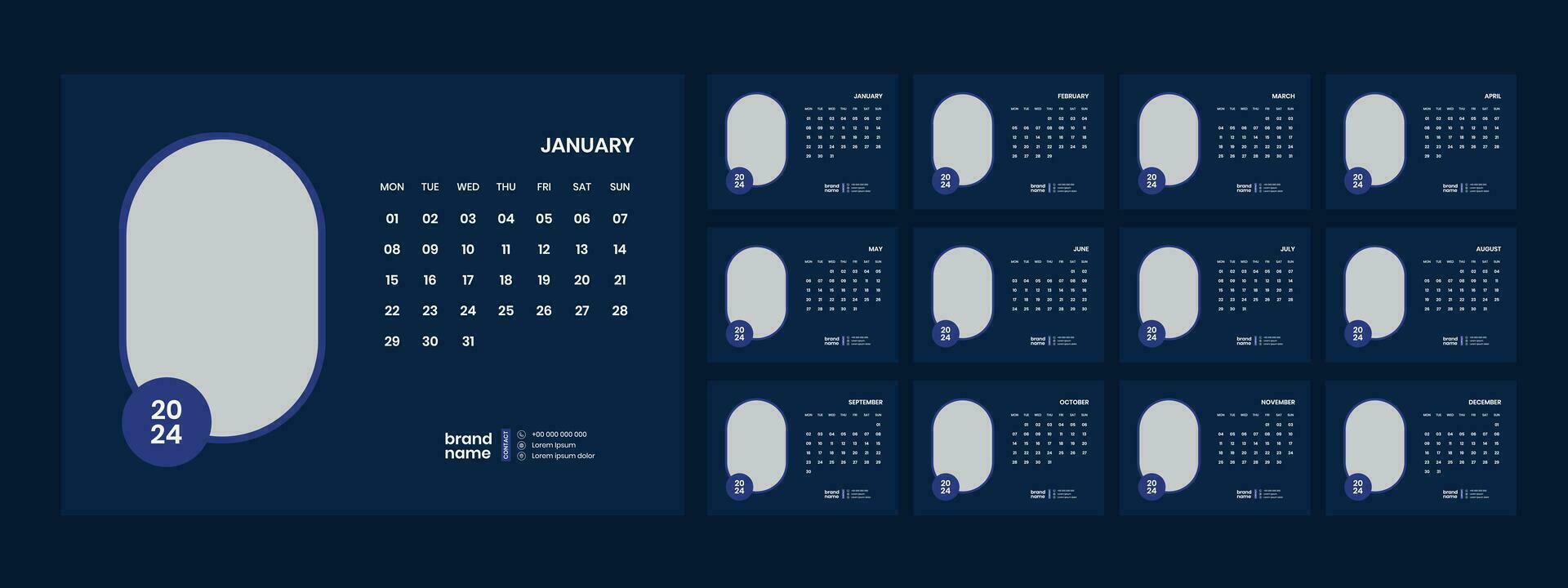 desk calendar 2024 template design vector