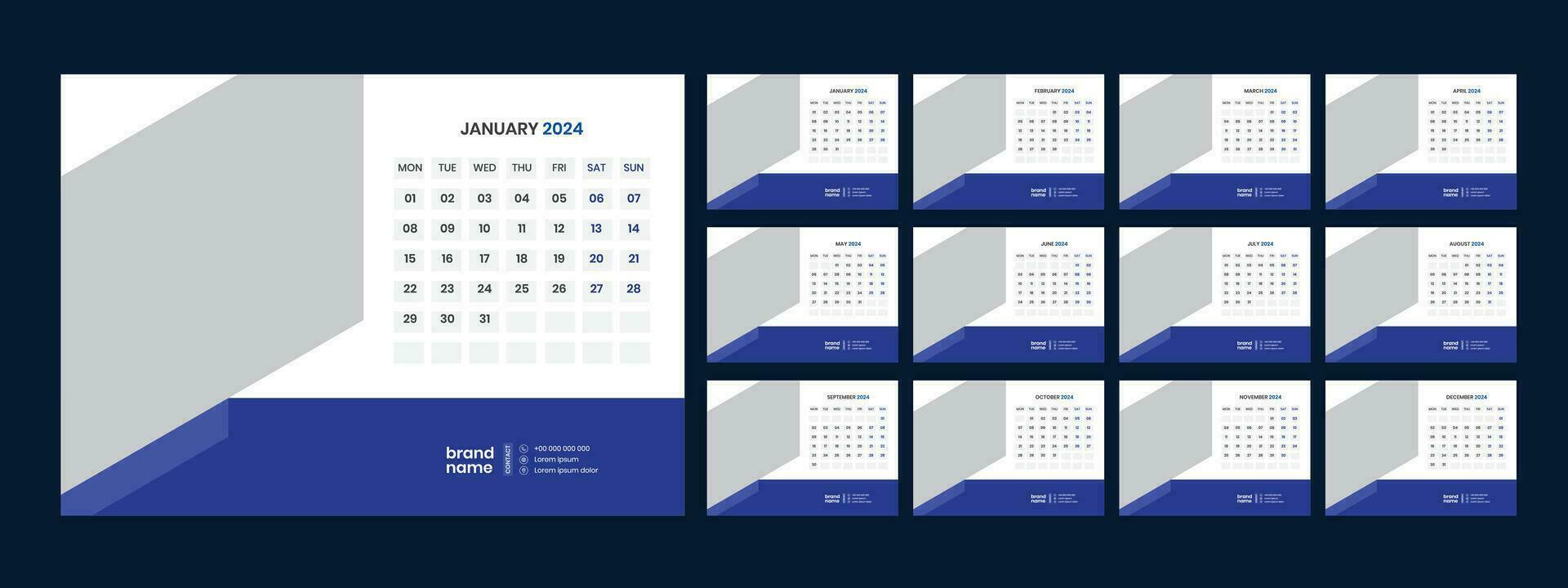 desk calendar 2024 template design vector