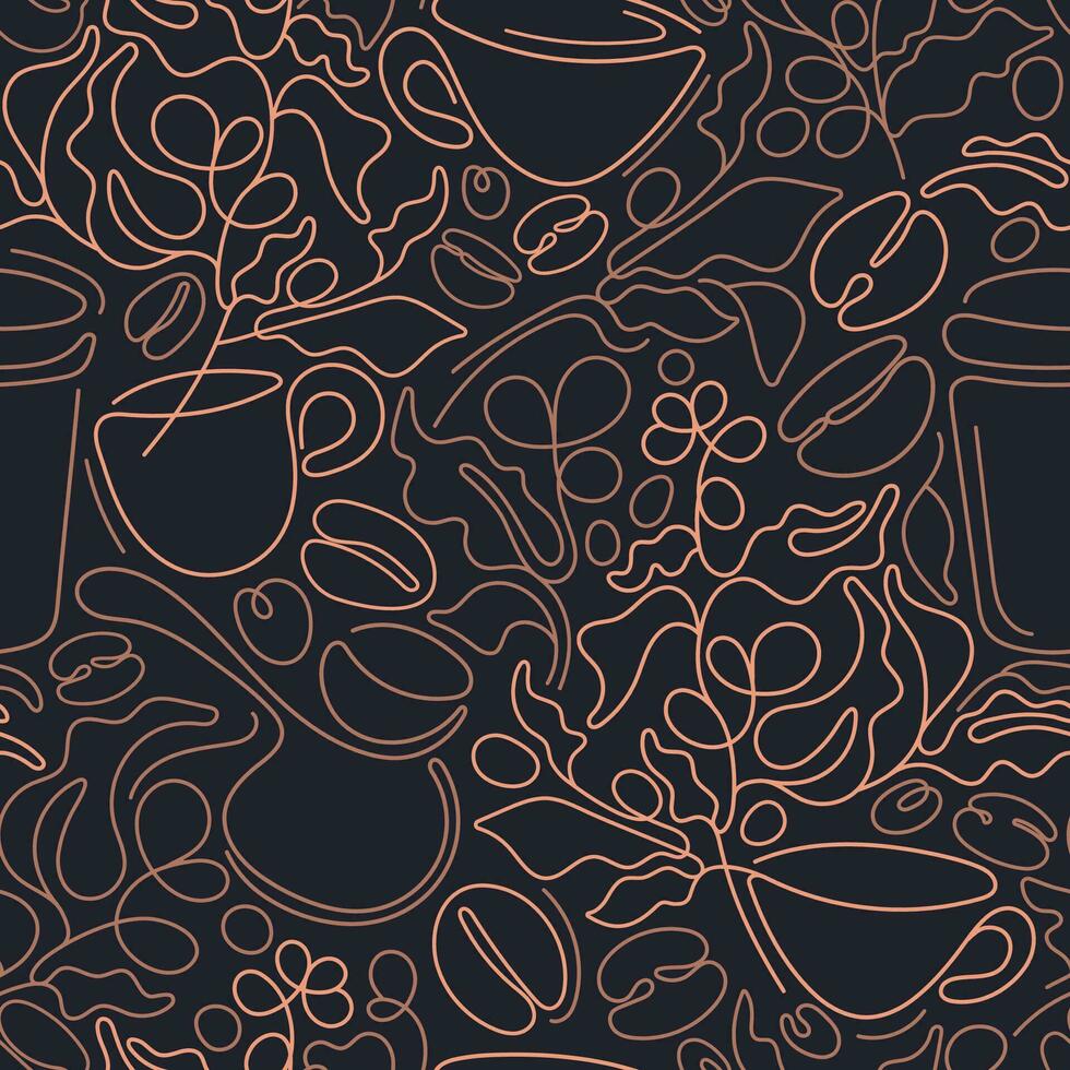 Coffee cup, beans. Vector abstract line background