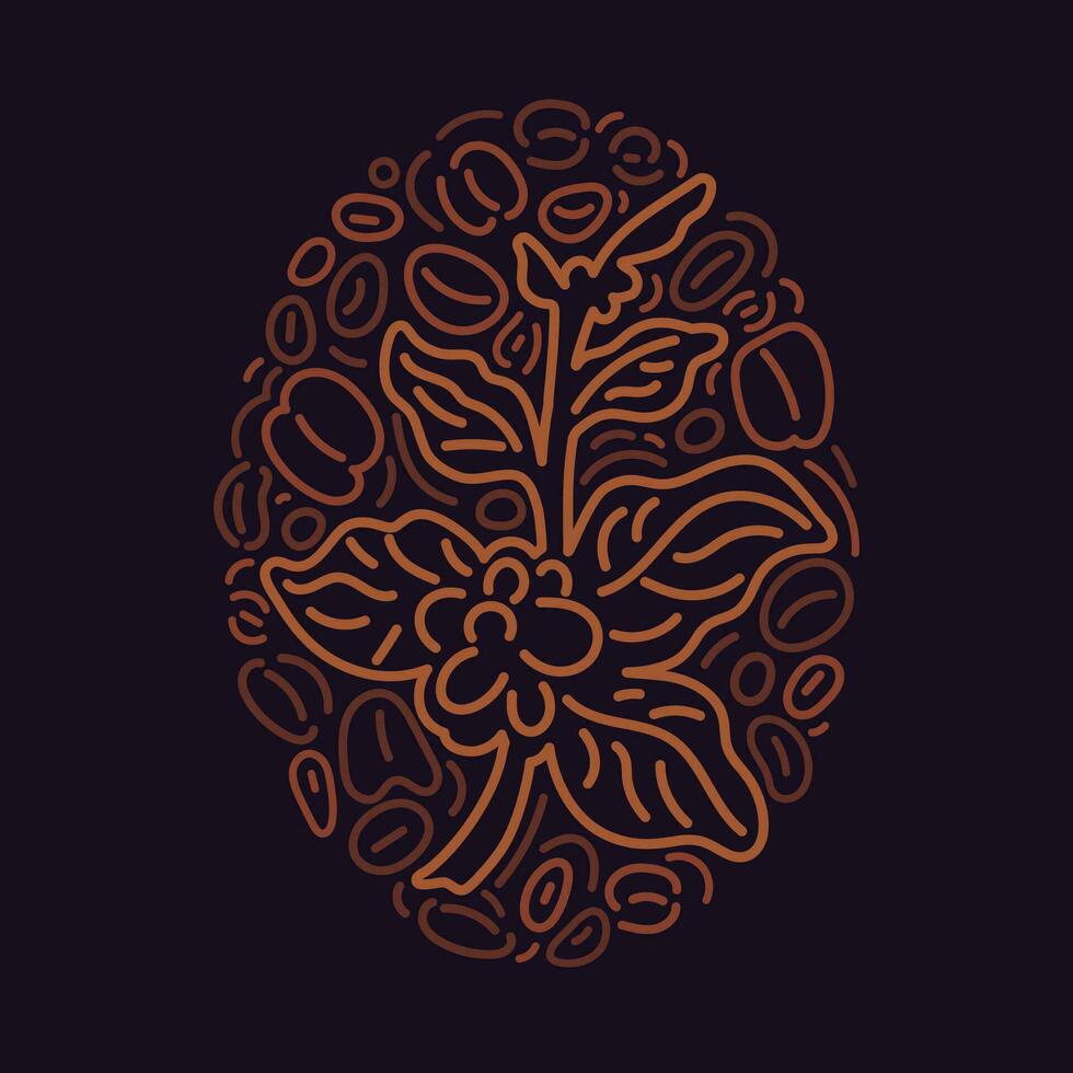 Coffee art symbol  Vector abstract branch, beans
