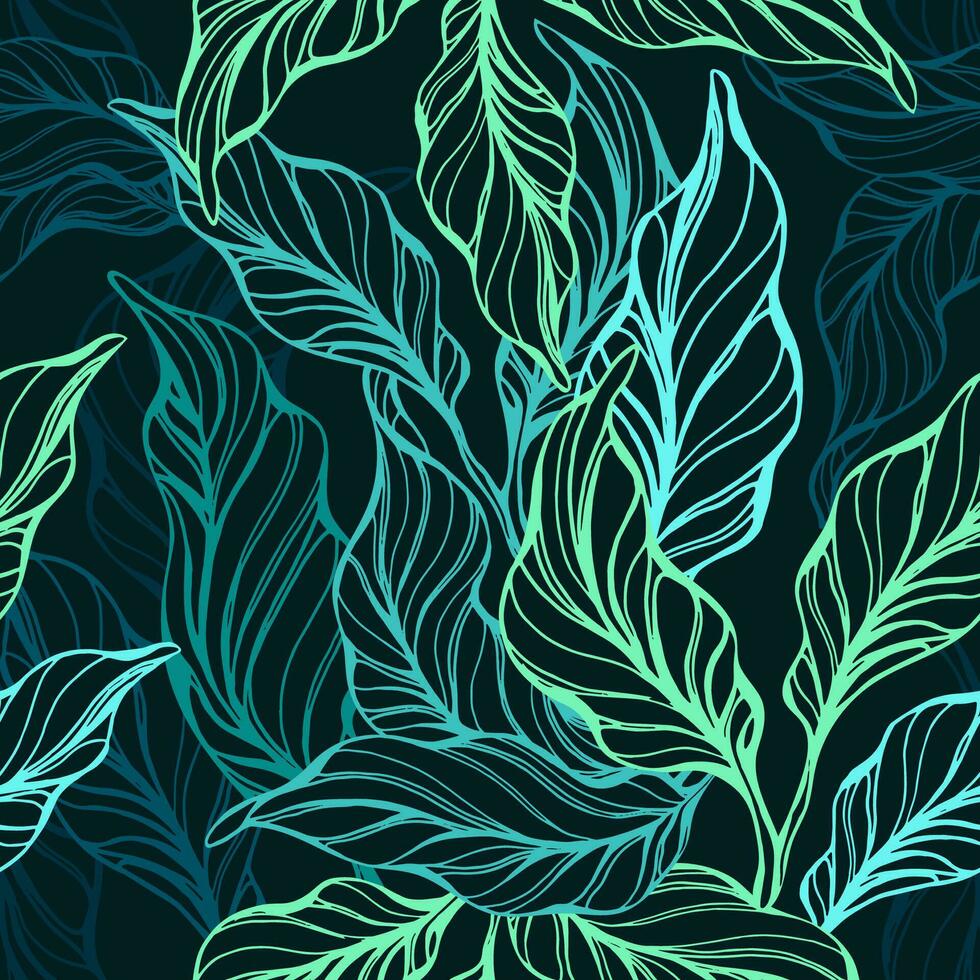 Tropic art seamless pattern Vector neon green leaf