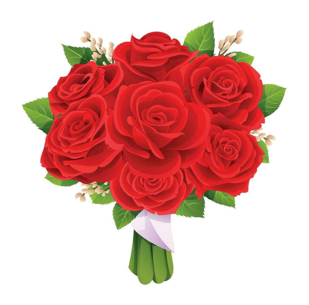 Beautiful red roses bouquet isolated on white background. Vector illustration of bridal bouquet