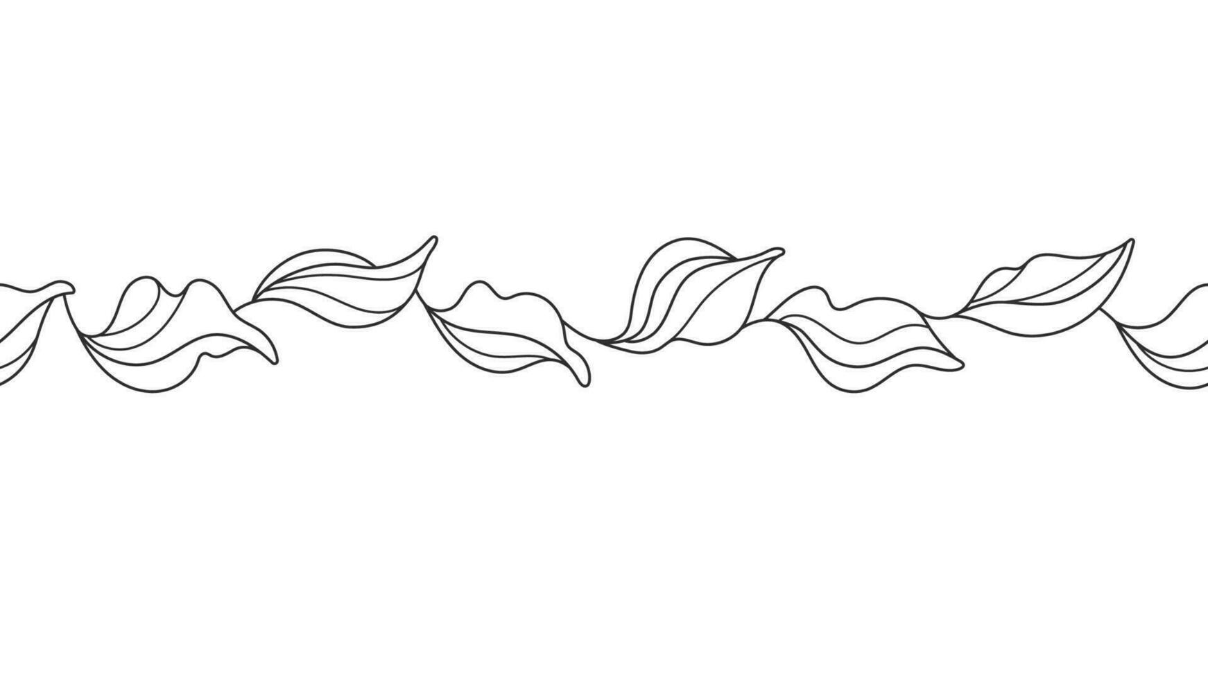 Tea leaves. Art line ecology print. Sketch border vector