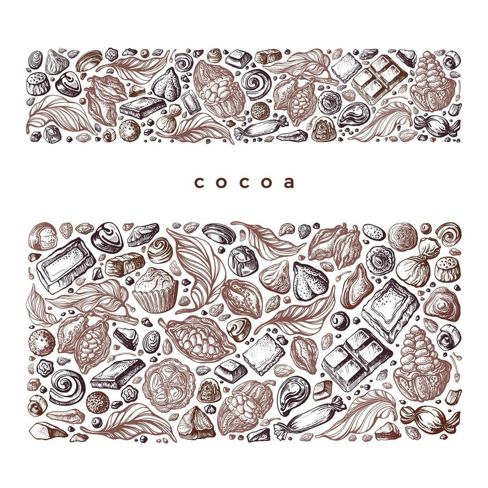 Cocoa, chocolate, sweets template. Vector sketch