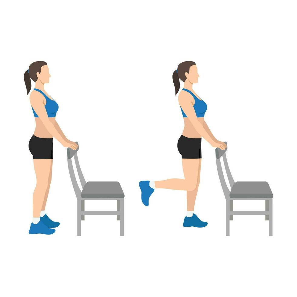 Woman doing Standing Leg Curl posture exercise. vector