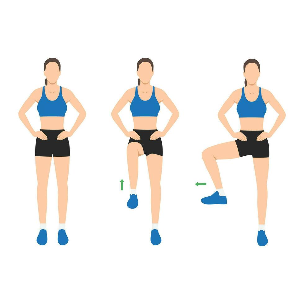 Woman doing exercise with Single leg hip Rotation posture. Hip and leg. vector