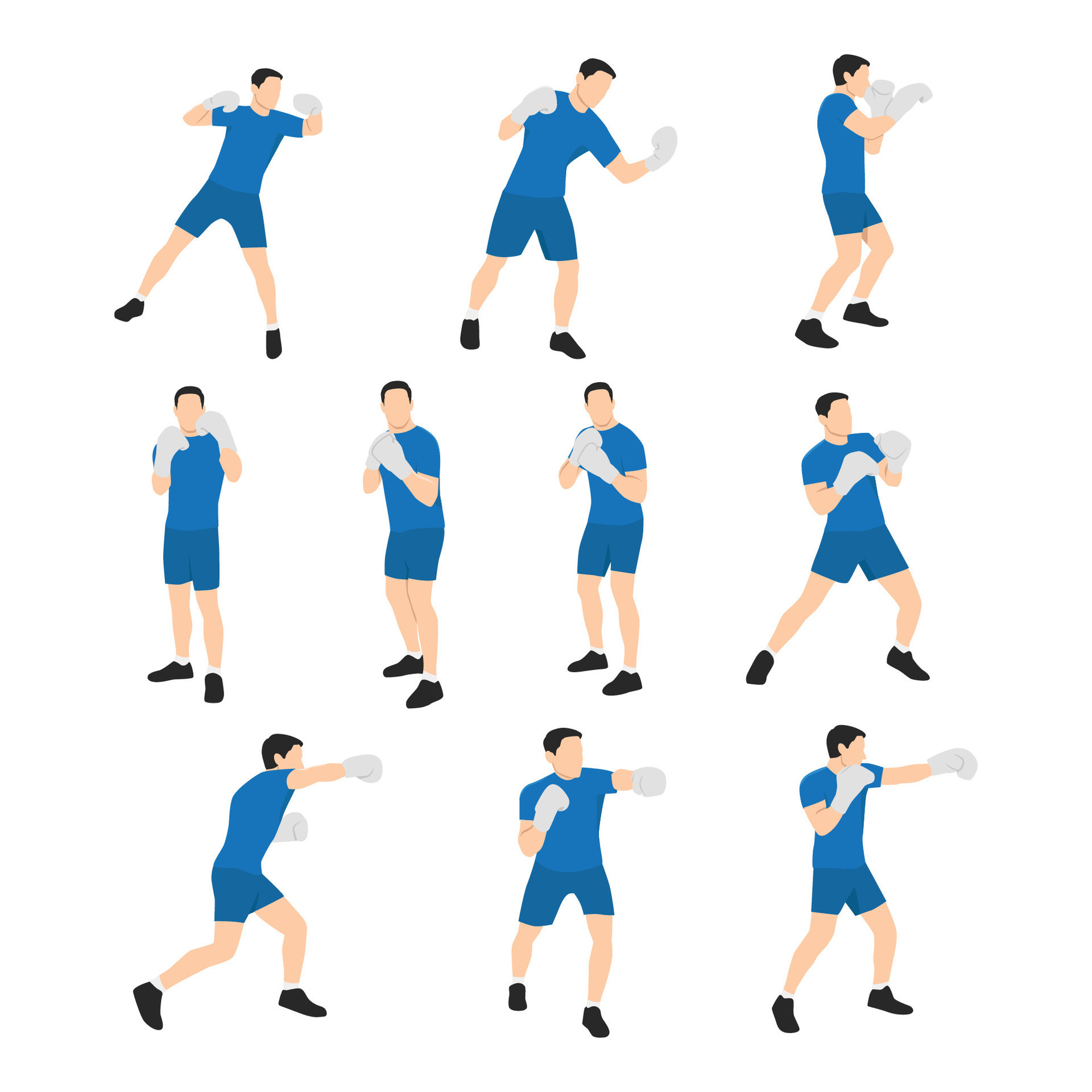 Man doing boxing moves exercise. Jab Cross Hook and Uppercut movement. Shadow  boxing. 26394915 Vector Art at Vecteezy