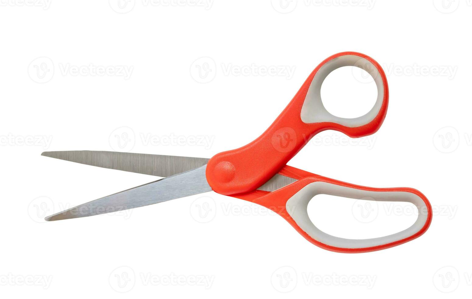 multipurpose scissors with orange handle isolated on white background with clipping path. photo