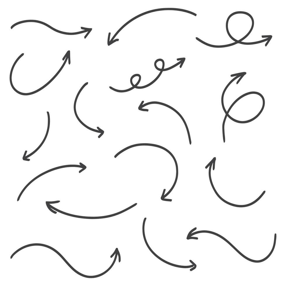 conjunto de curvo flechas mano dibujado vector ilustración.