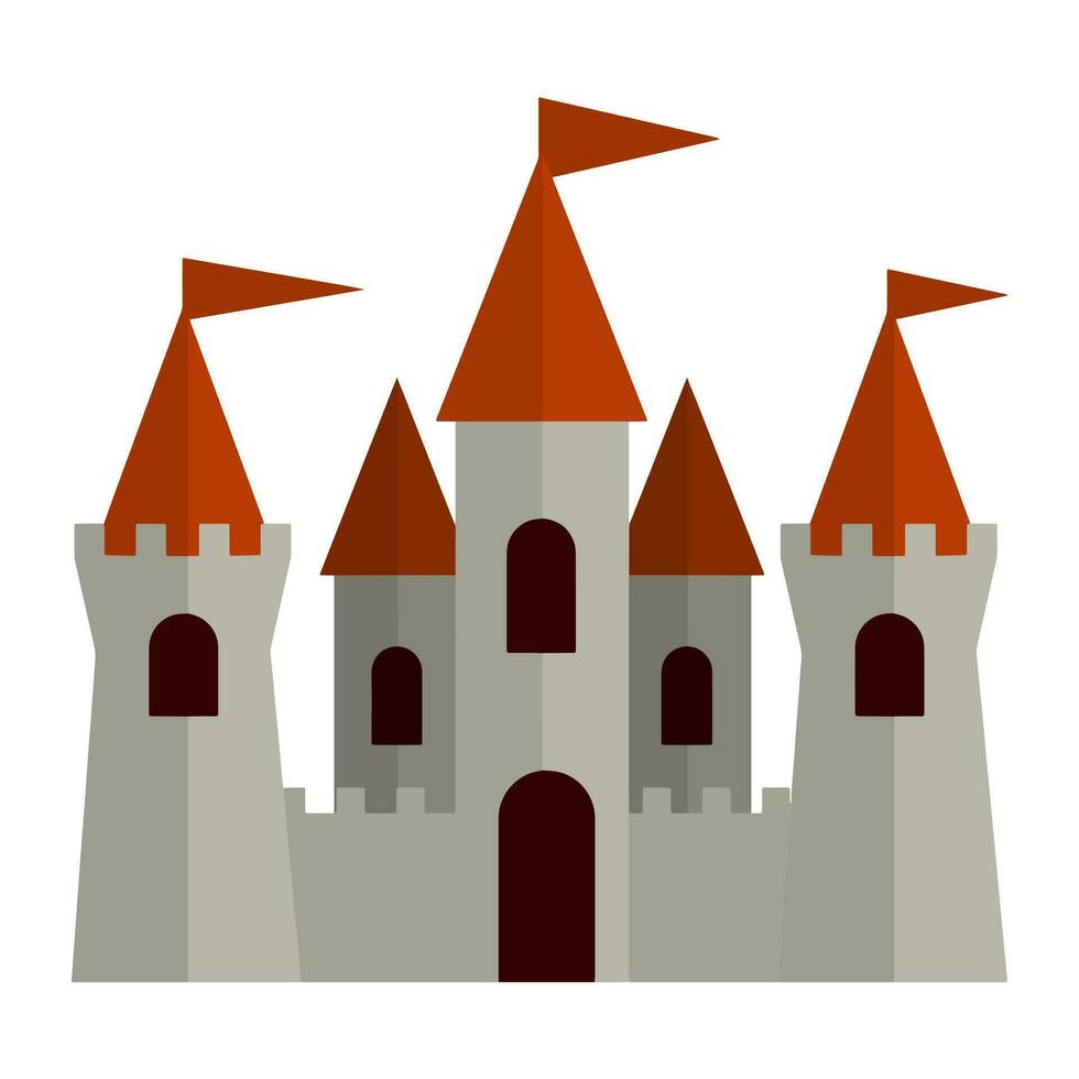 Fairytale castle. Fortress of the knight and king. medieval old town. Stone walls and towers. Fort for protection. Flat cartoon illustration vector