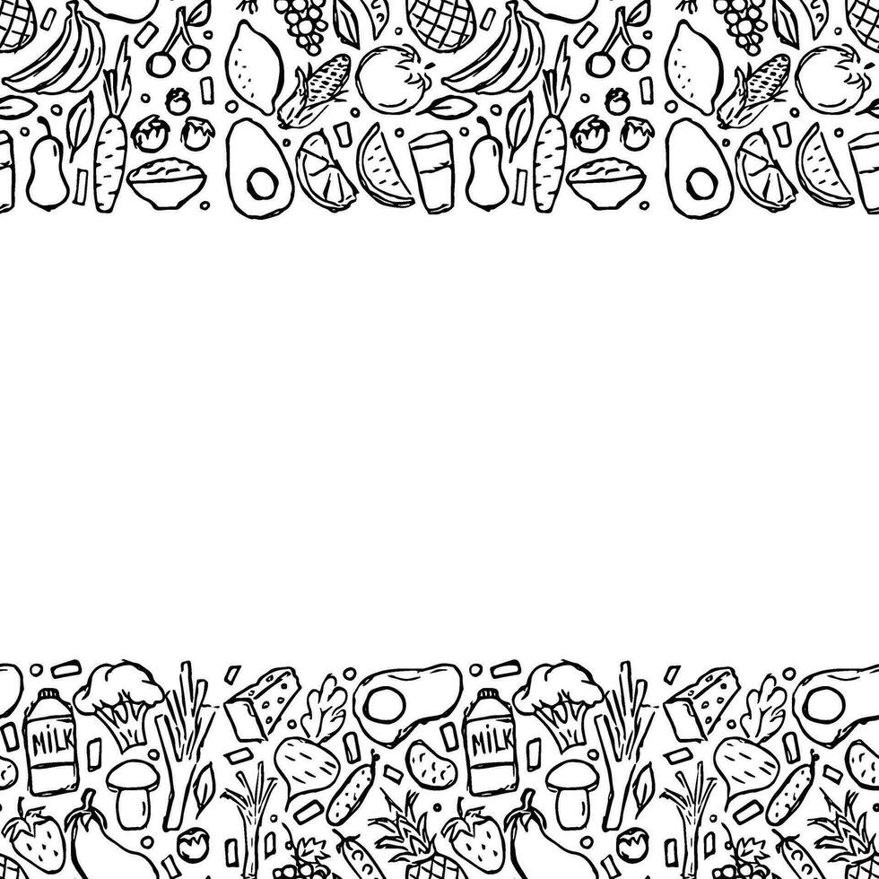 Healthy food frame. Drawn healthy food background vector