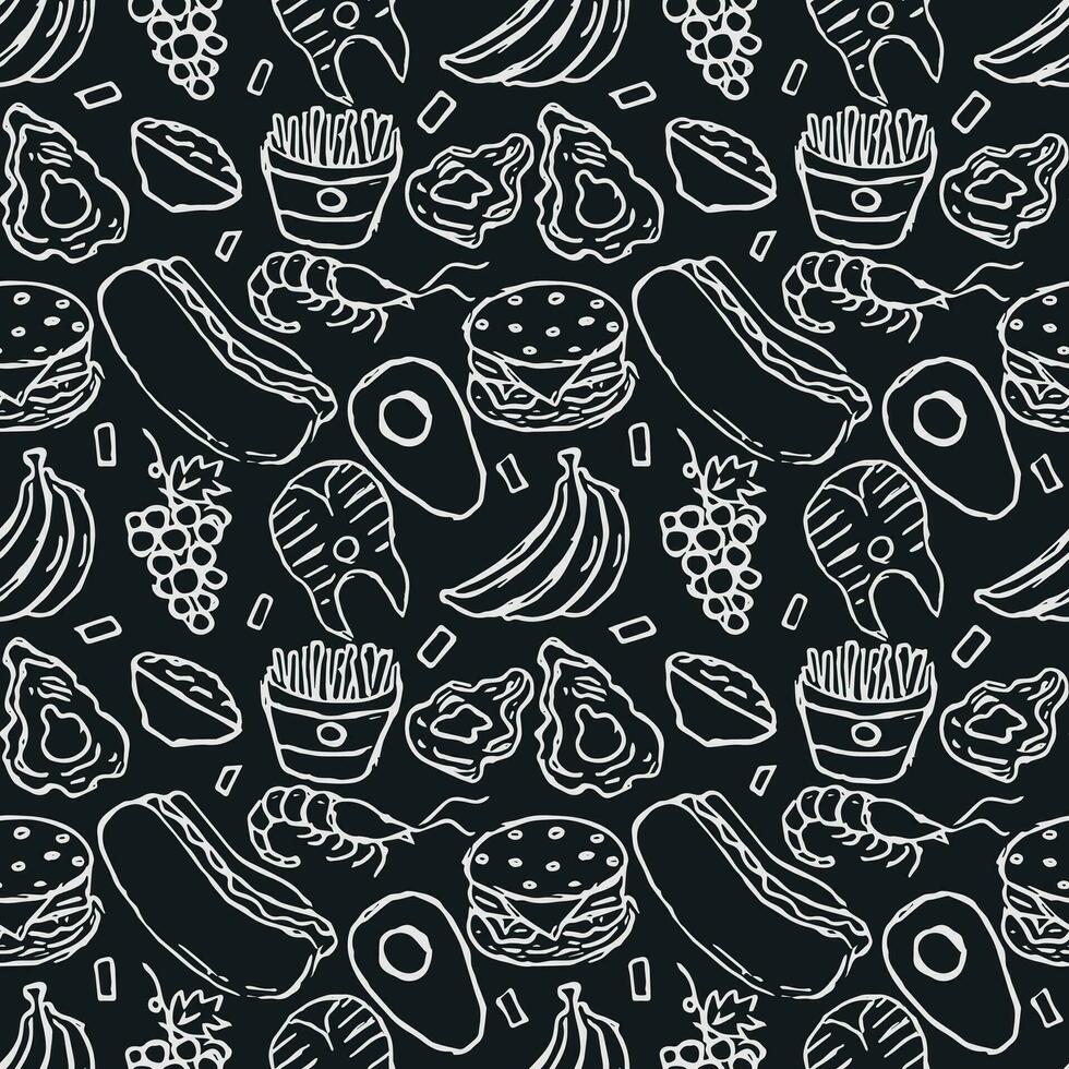 Seamless food pattern. Doodle food background vector