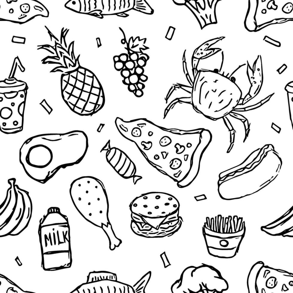 Seamless food pattern. Doodle food background vector