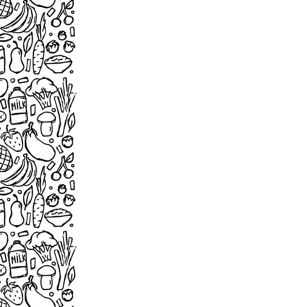 Healthy food frame. Drawn healthy food background vector