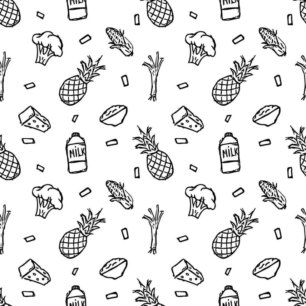 Healthy food pattern. Drawn healthy food background vector