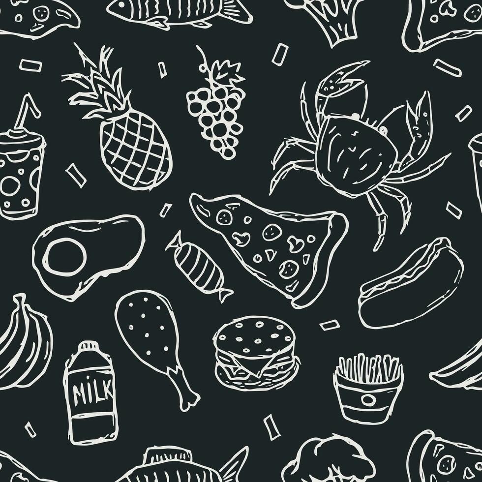 Seamless food pattern. Doodle food background vector