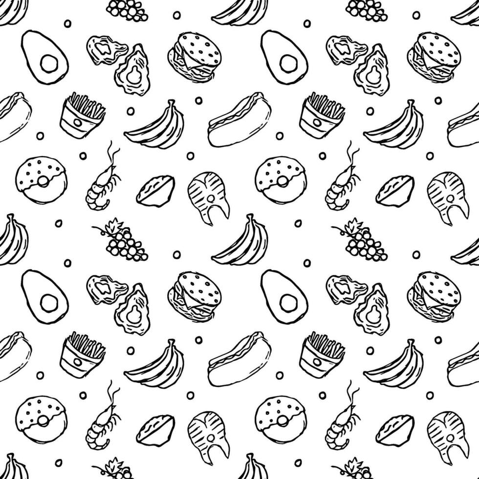 Seamless food pattern. Doodle food background vector