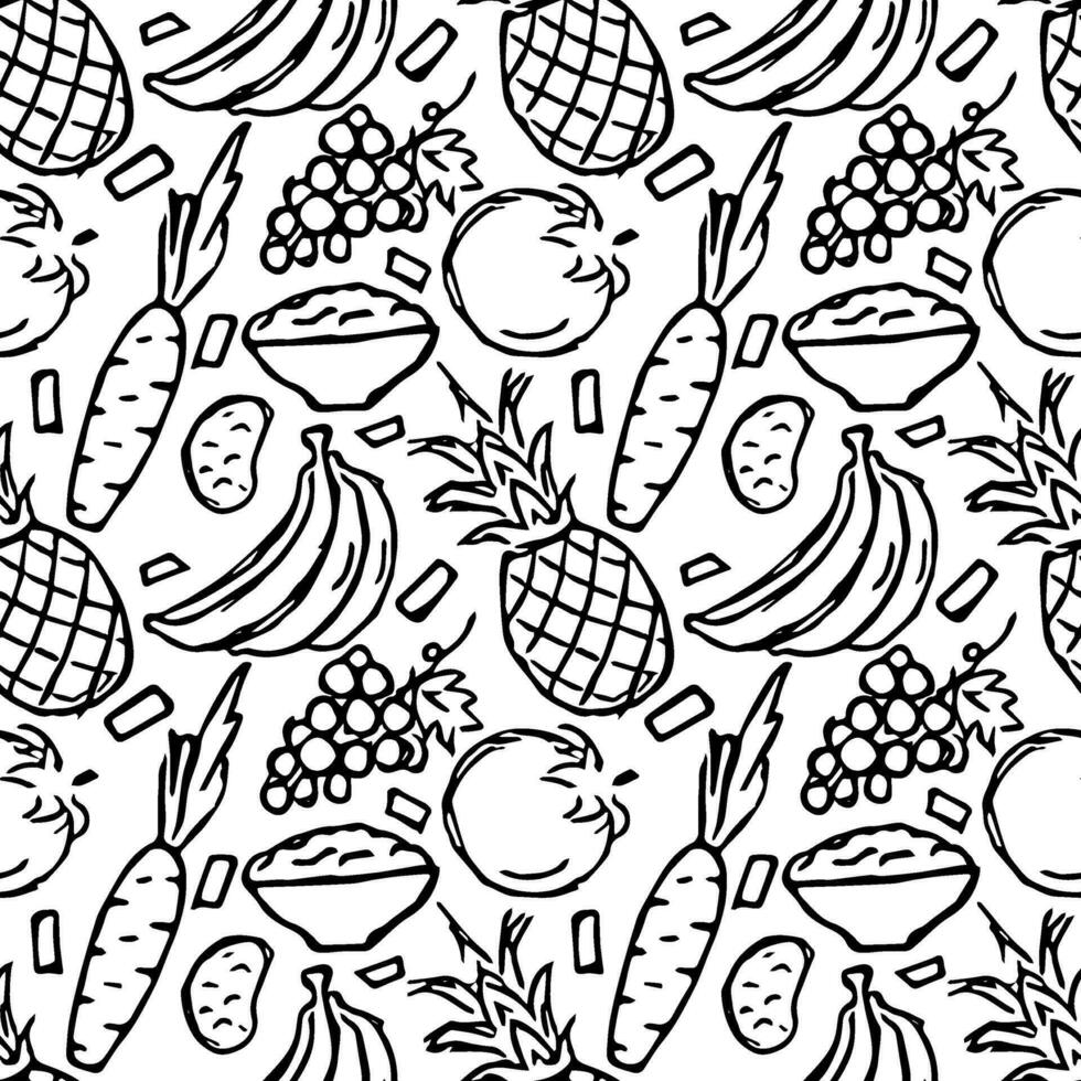 Healthy food pattern. Drawn healthy food background vector