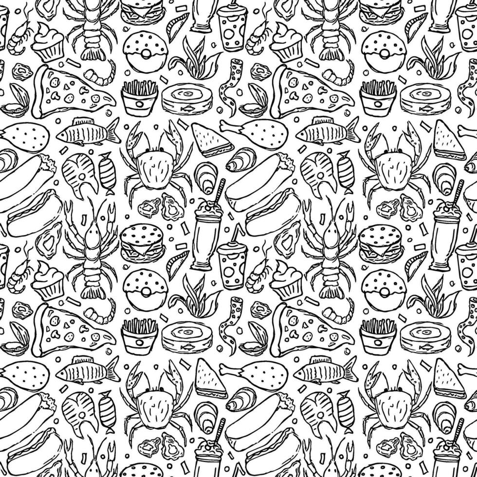 Seamless food pattern. Doodle food background vector